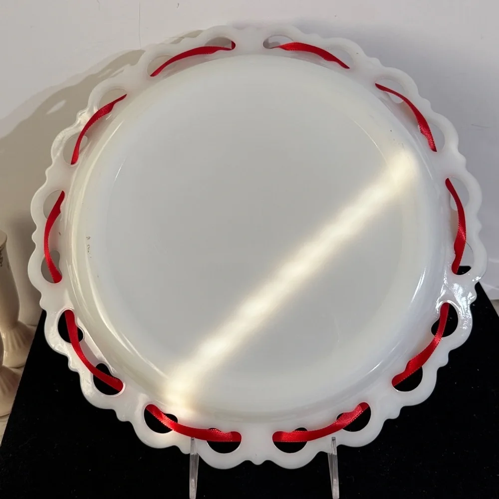 Vintage serving Platter by Anchor Hocking Old Colony Open Lace milk white opaque